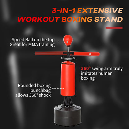 Soozier Freestanding Boxing Punch Bag Stand with 360° Rotating Flexible Arm, Speed Ball, Waterable and Sandable Base, Re