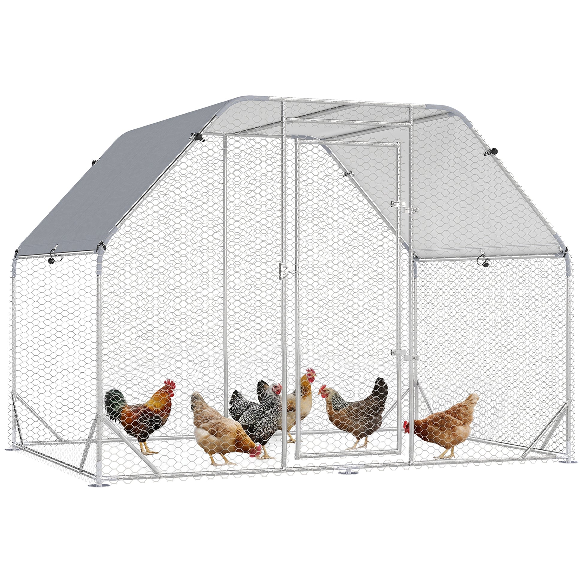Chicken Run Outdoor, Galvanized Large Metal Chicken Coop Cage, Walk-in Enclosure Poultry Hen Run House Playpen Rabbit Hu