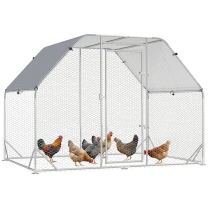 Chicken Run Outdoor, Galvanized Large Metal Chicken Coop Cage, Walk-in Enclosure Poultry Hen Run House Playpen Rabbit Hu