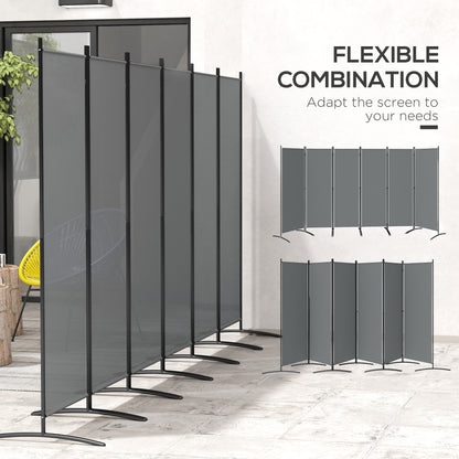 6 Panel Folding Outdoor Privacy Screen with Stable Base, 5.7FT Tall Room Divider with UV30+ Protection, Dark Grey
