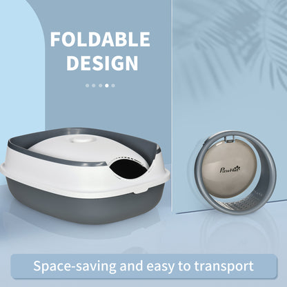 Foldable Large Cat Litter Box with Lid, Covered Kitten Litter Box w/ Automatic Cat Litter-Proof Sides, Deodorization, Ea