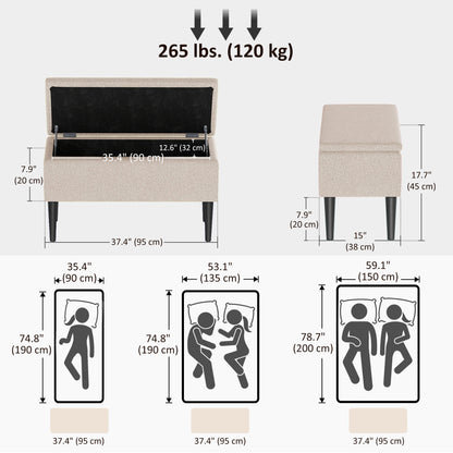 Modern Storage Bench, Ottoman with Storage and Lamb's Wool Upholstery for Living Room, Bedroom, Cream White