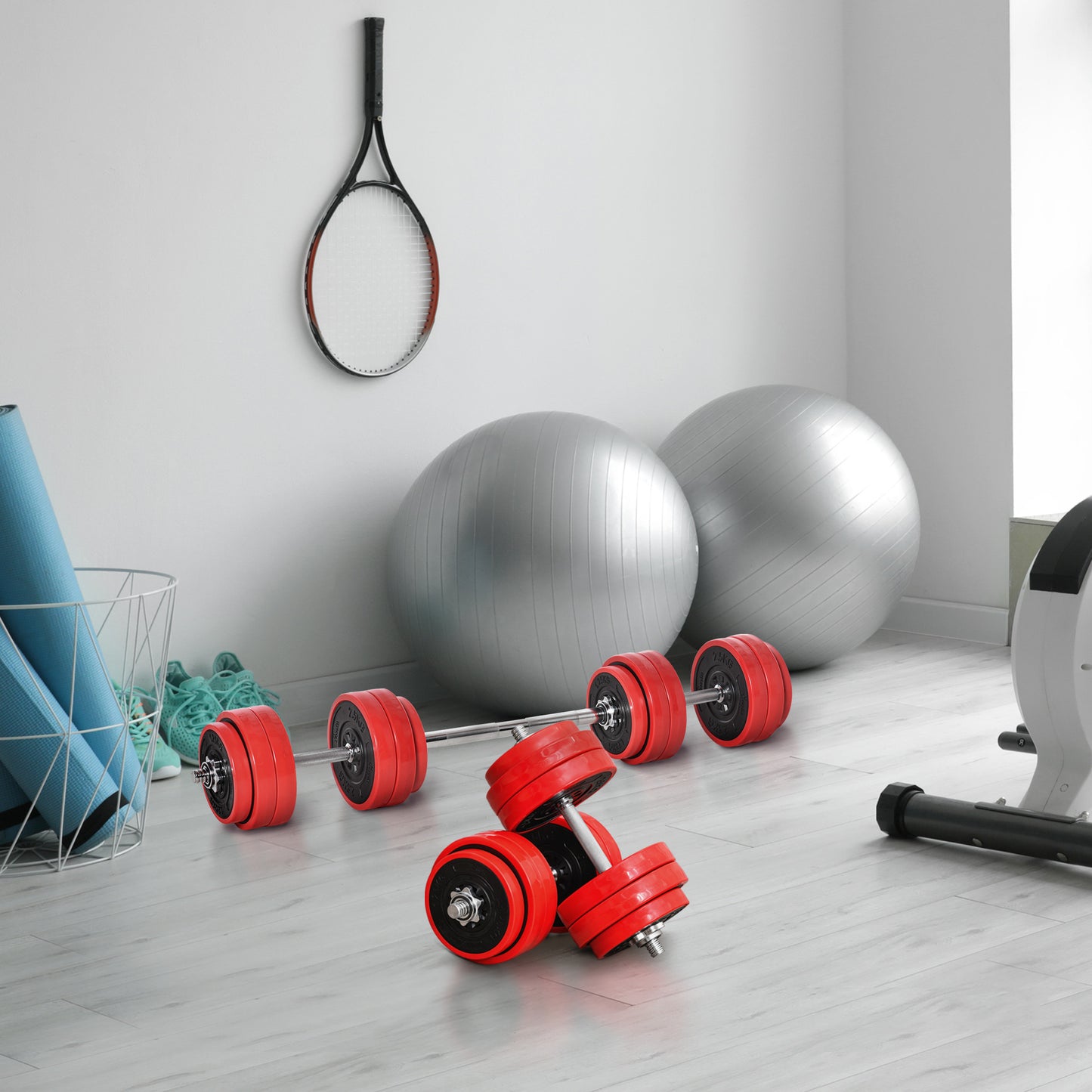 Soozier 66lbs 2-In-1 Dumbbell & Barbell Adjustable Set Strength Muscle Exercise Fitness Plate Bar Clamp Rod Home Gym Spo