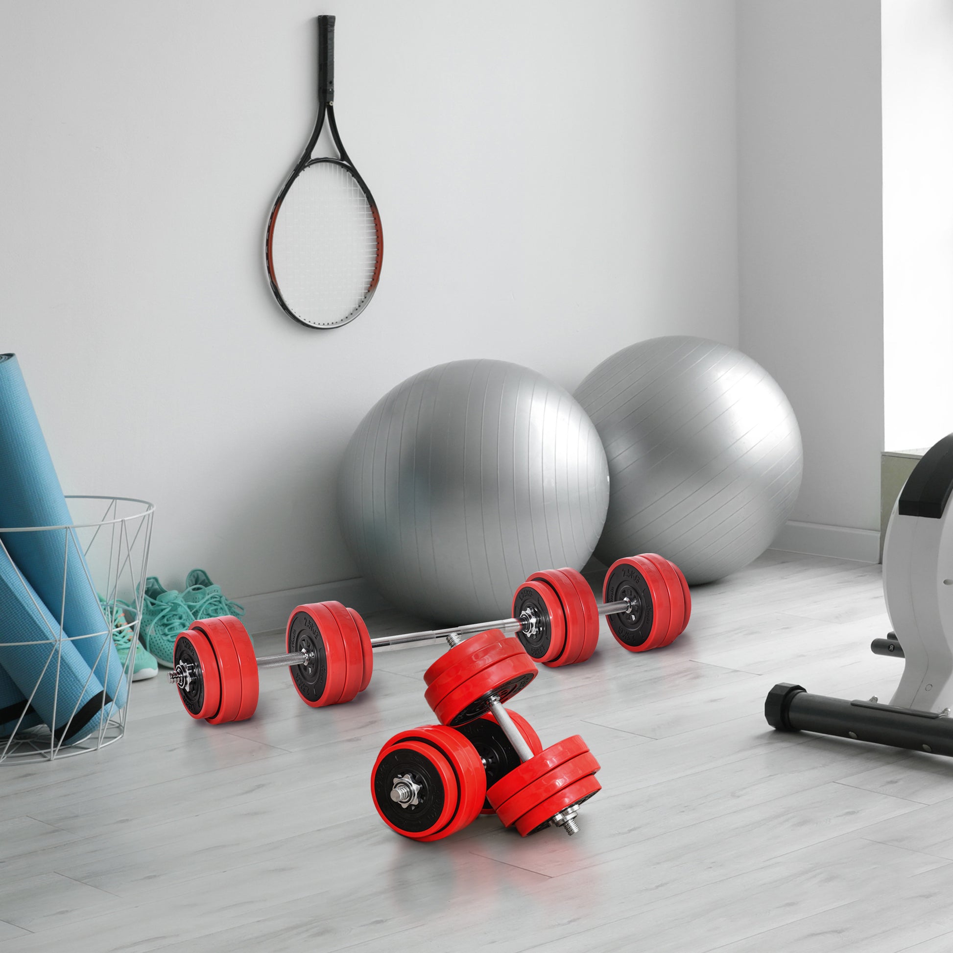 Soozier 66lbs 2-In-1 Dumbbell & Barbell Adjustable Set Strength Muscle Exercise Fitness Plate Bar Clamp Rod Home Gym Spo