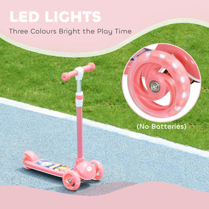 Qaba 3 Wheel Kids Scooter, Toddler Kick Scooter with Adjustable Height, Rear-Fender Brake, LED Light, TPE Handlebar, Pin