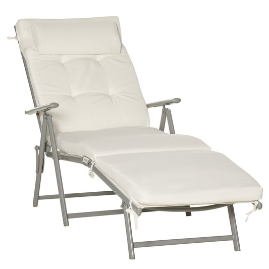 Lounge Chair Outdoor, Folding Patio Chaise Lounger, 360 lbs 7-Position Adjustable Back Outdoor Recliner with Cushion, He
