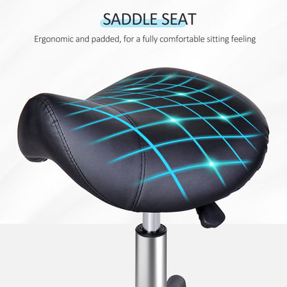 Saddle Stool, PU Leather Rolling Stool with Wheels, Adjustable Salon Chair for Kitchen, Salon Spa, Bar, Home Office, Mas