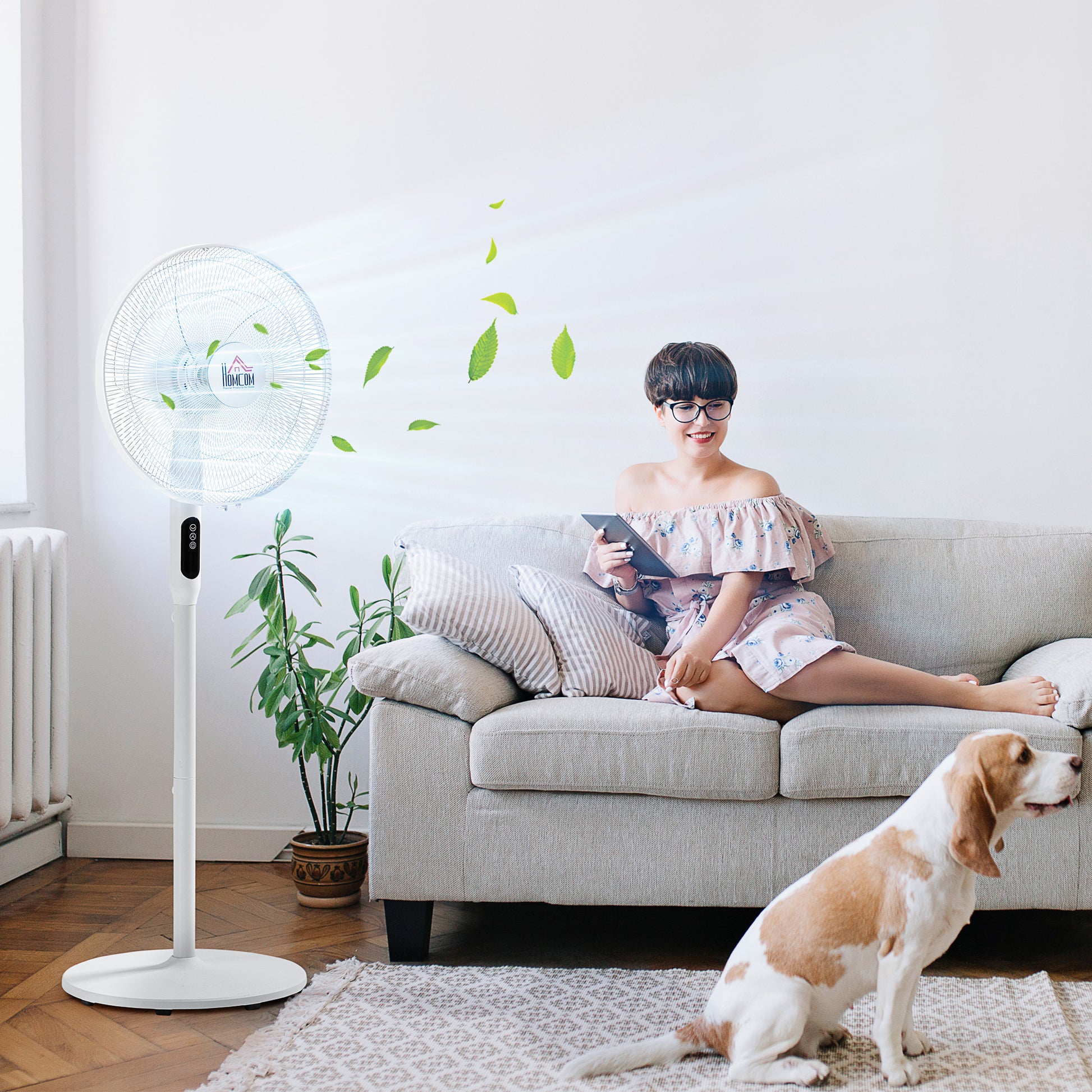 Floor Standing Fan with Remote Control, Oscillating, LED Screen, Stand Up Cooling Fan, Tall Pedestal Electric Fan for Ho