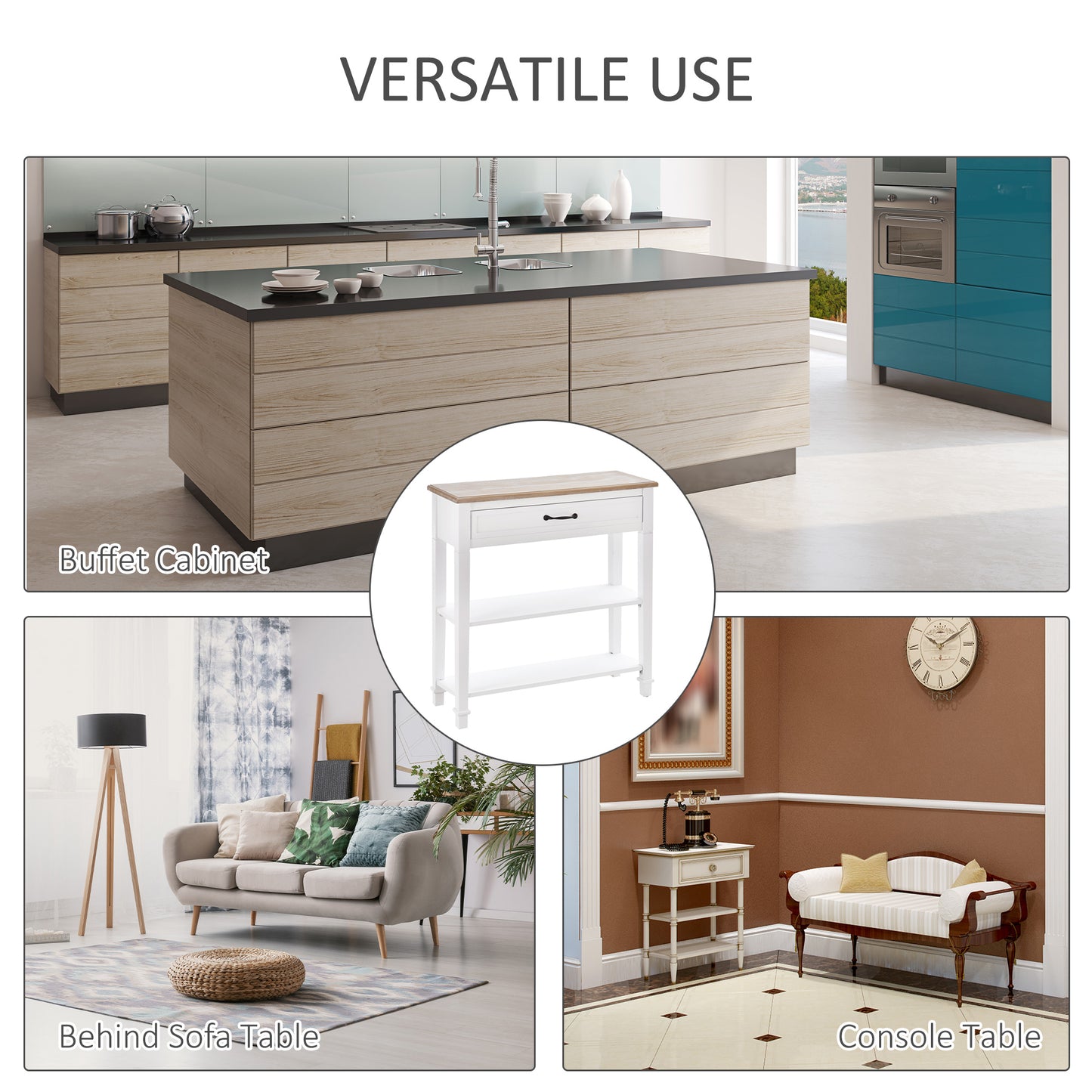 30" Console Table, Modern Narrow Entryway Table with Drawer and 2 Shelves, Sofa Table for Living Room, Hallway, White