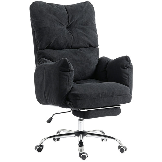 Office Chair with Foot Rest, Ergonomic Reclining Computer Gaming Chair w/ Snow Flannel Fabric, Thick Cushion, Black