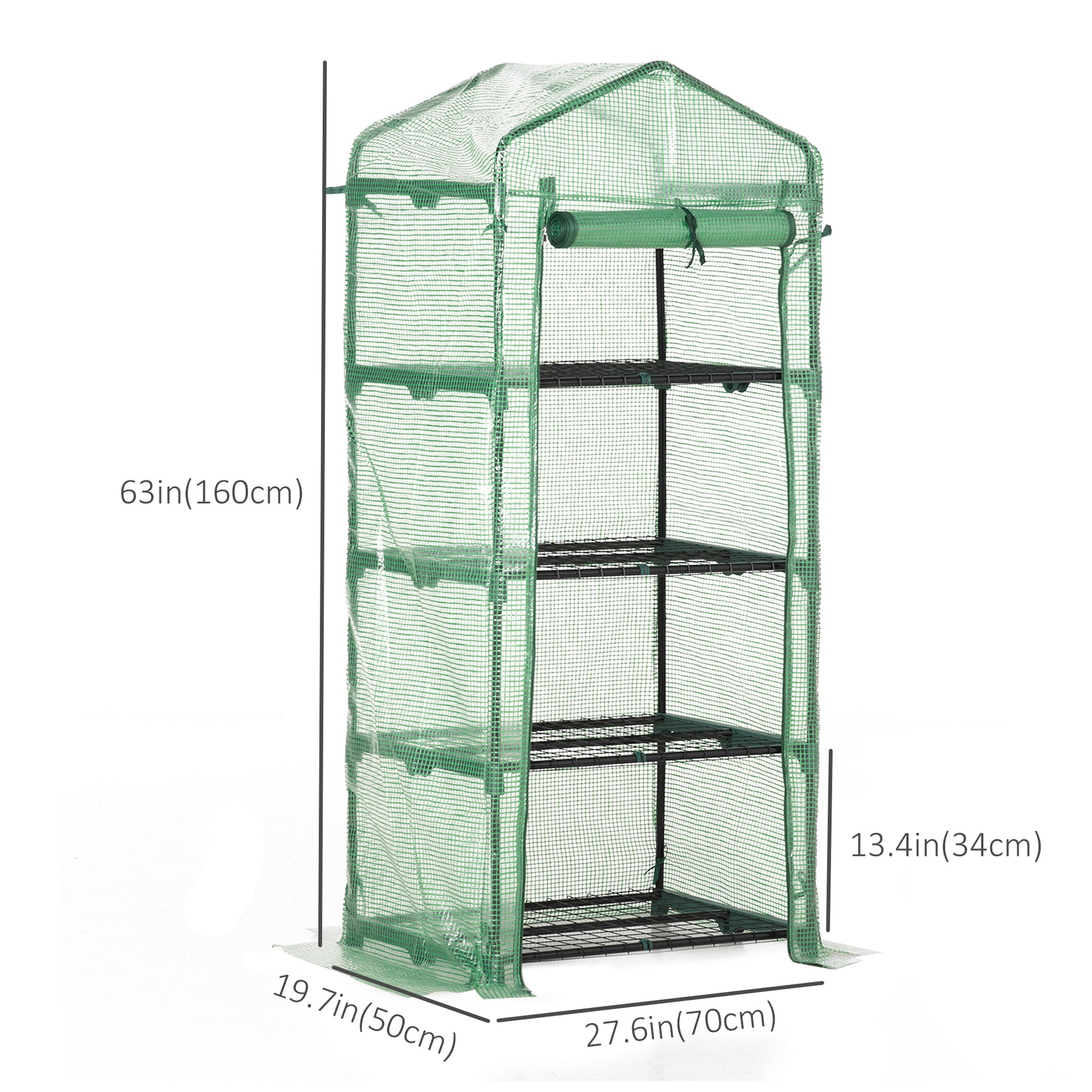 Portable Greenhouse, Outdoor Hot House Plant Flower Greenhouse with 4 Tier Shelves, Steel Frame, PE Cover, Dark Green