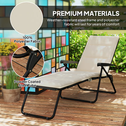 Foldable Lounge Chair, Reclining Patio Sun Lounger with 6-Position Adjustable Back, Beige