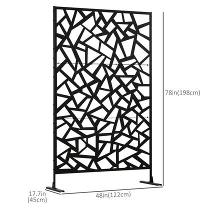 Garden Privacy Screen, Decorative Outdoor Divider, Metal Privacy Screen with Stand, Irregular Fence Style, Black