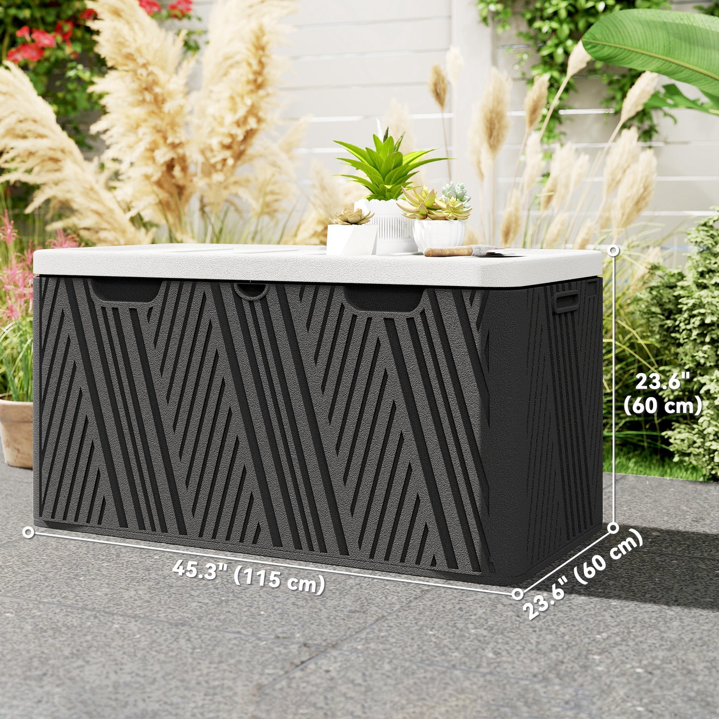 100 Gallon HDPE Outdoor Storage Box, Waterproof and Lockable Deck Box for Garden Tools and Pool Accessories