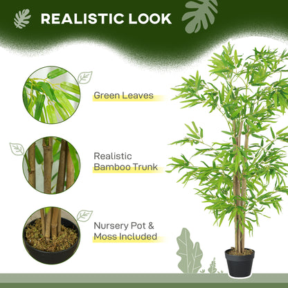 Artificial Bamboo Tree Set of 2, 5ft Fake Tree with Realistic Leaf and Natural Trunk, Decorative Plant in Nursery