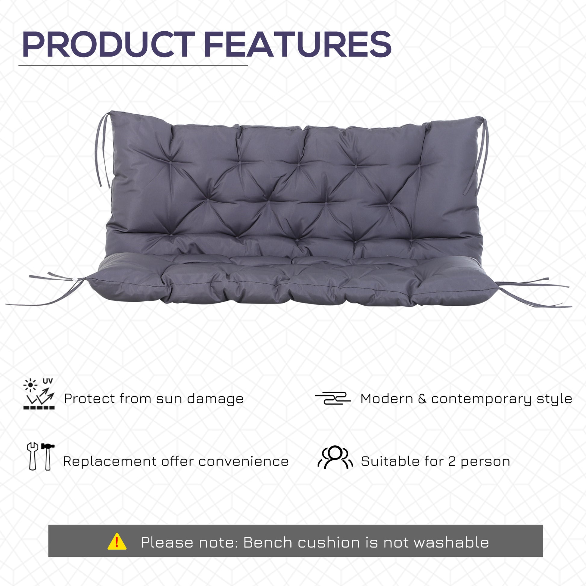 2 Seater Garden Bench Cushion, Soft Thick Outdoor Non-Slip 2 Seater Soft Pad With Backrest for Garden Patio, 52" x 43" x