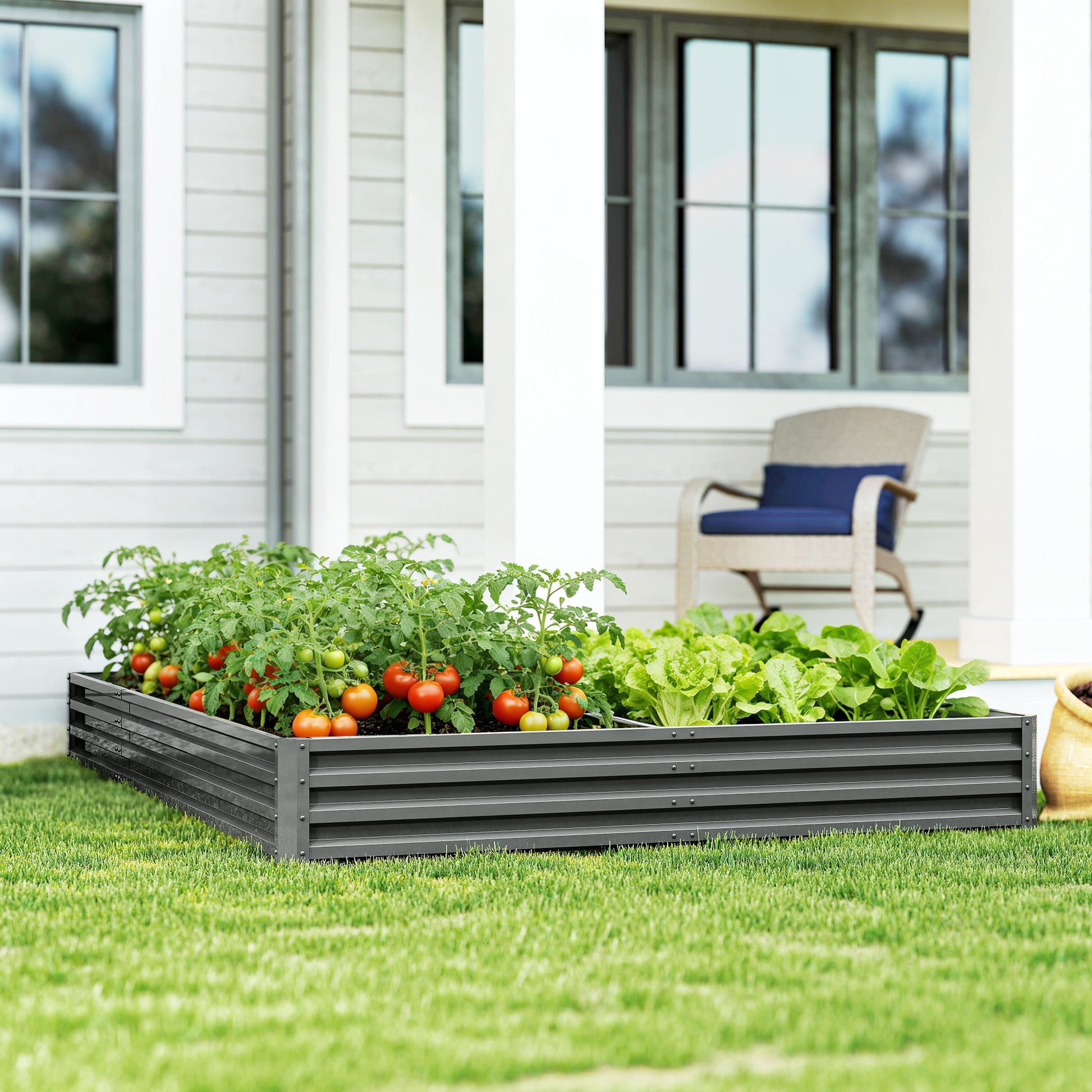 L-Shaped Raised Garden Bed, 82" x 109" x 12" Galvanized Steel Planter Box with Multi-reinforced Rods for Vegetables, Flo