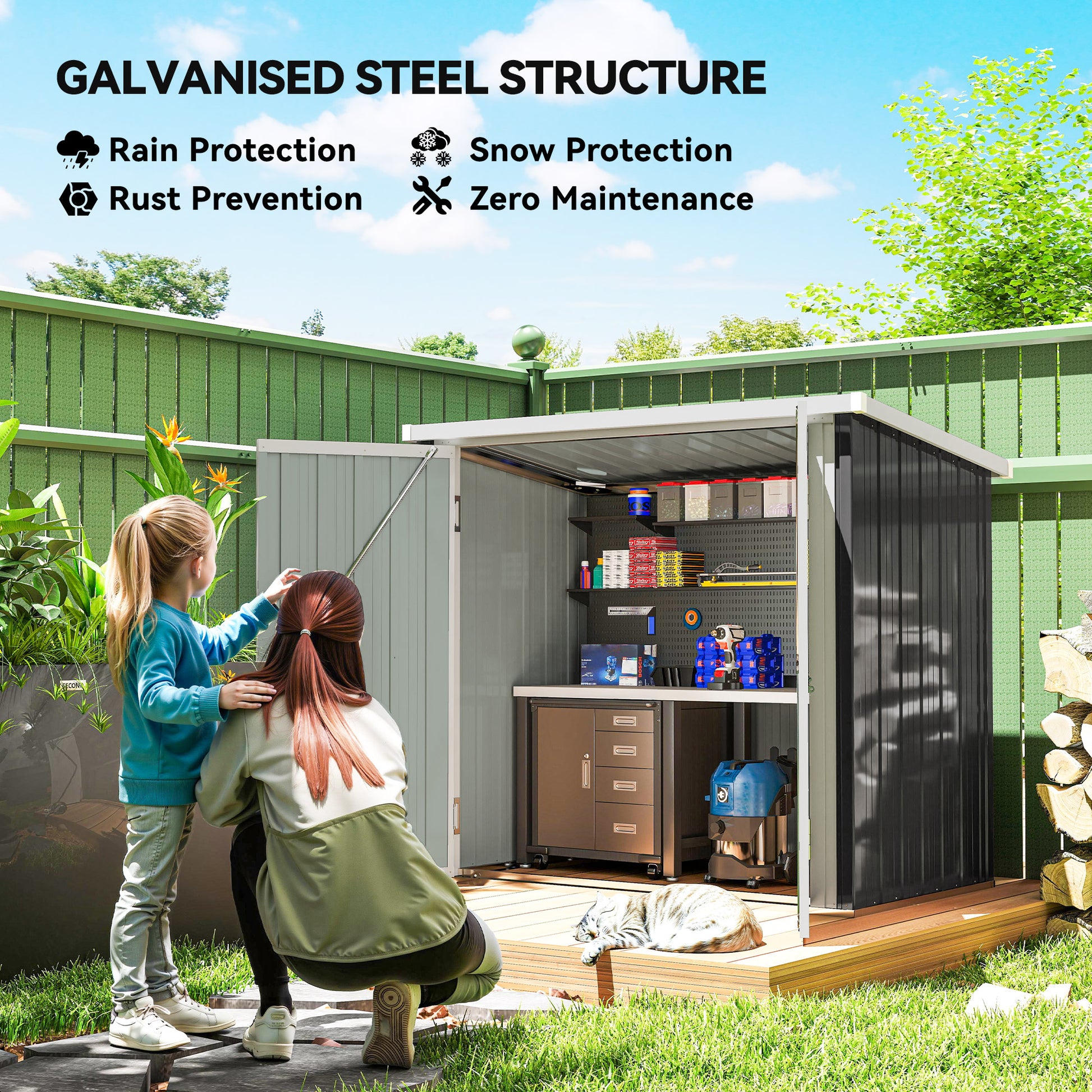 5x3 Metal Garden Storage Shed with Double Door, Durable Metal Shed for Garden, Patio, Lawn, Black