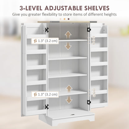Farmhouse Kitchen Pantry Storage Cabinet, Kitchen Pantry Cabinet with Doors and Adjustable Shelves, Cream White