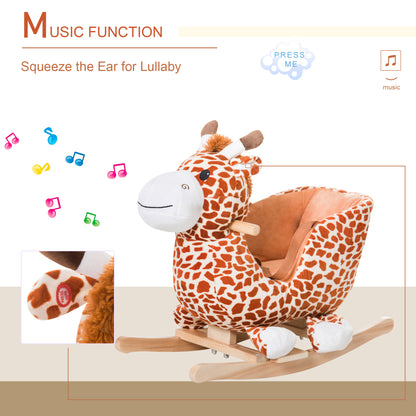 Qaba Wooden Plush Children Kids Rocking Horse Chair for Toddlers with Sound and Safety Belt, Giraffe Theme