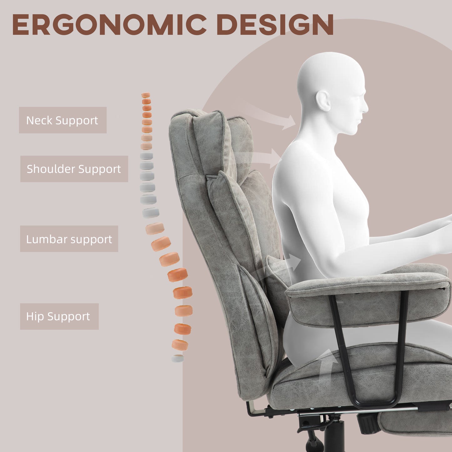 Big and Tall Office Chair with Foot Rest, 400LBS High Back Desk Chair with Padded Armrests, Lumbar Support, Grey