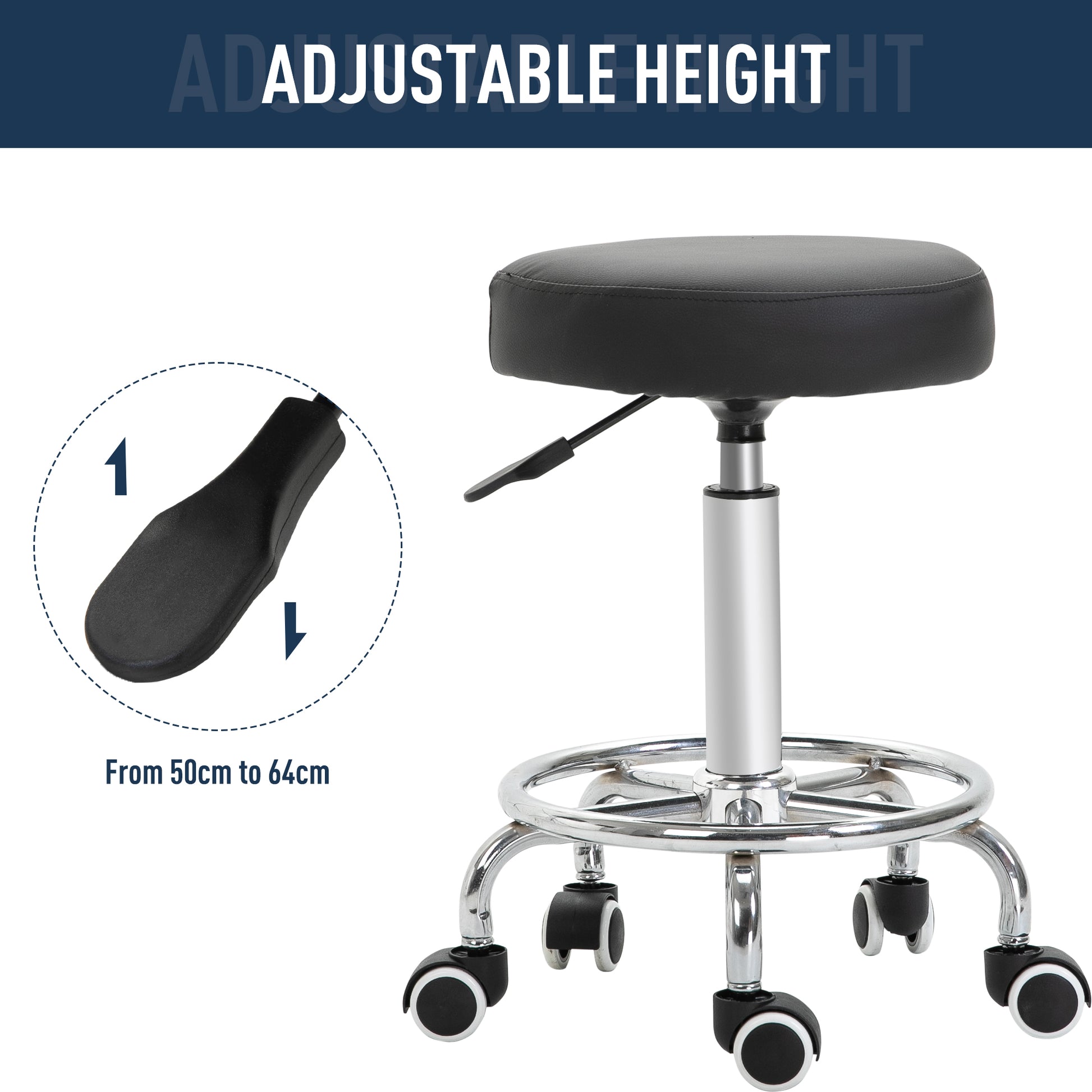Adjustable Swivel Salon Stool Hydraulic PU Barber Rolling Massage Tattoo Chair Bar Beauty SPA Seat, Black