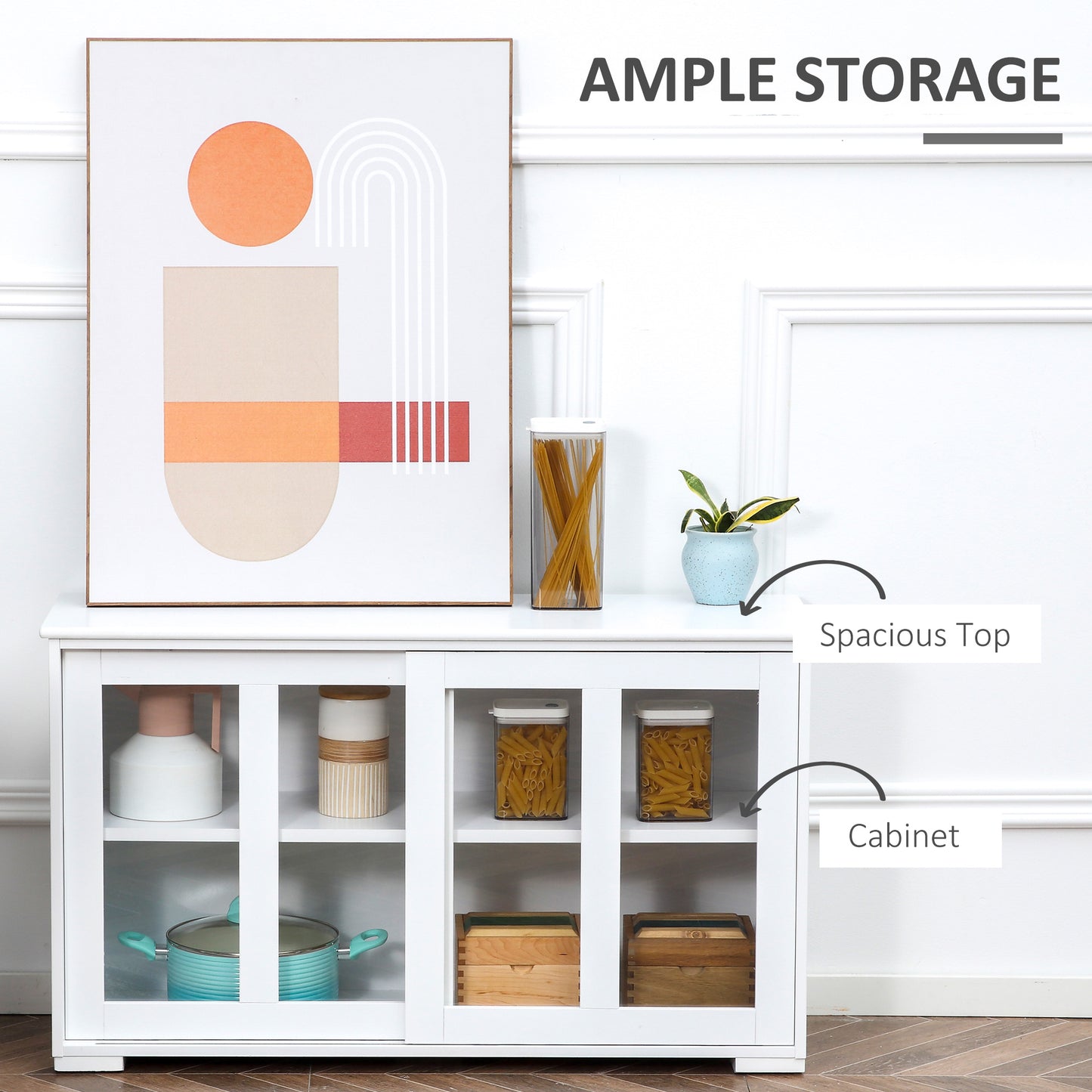 Modern Kitchen Sideboard, Stackable Storage Cabinet, Sliding Glass Door Console, Cupboard Serving Buffet for Kitchen & D
