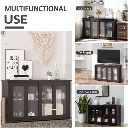 Modern Kitchen Sideboard, Stackable Storage Cabinet, Sliding Glass Door Console, Cupboard Serving Buffet for Kitchen & D