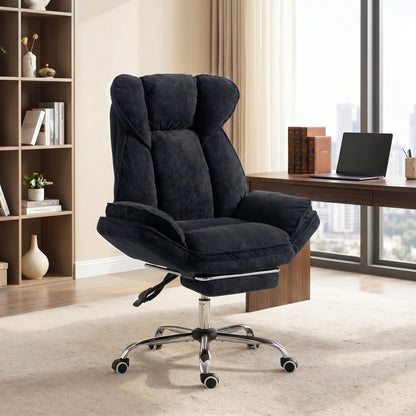 Big and Tall Office Chair Footrest Executive Desk Chair High Back Snowflake Velvet Reclining, Black