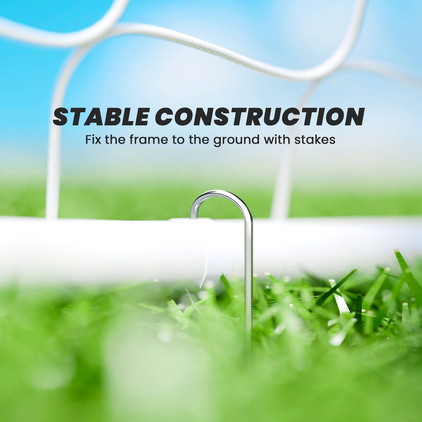 Soozier 6ft x 4ft Soccer Goal Net with Metal Frame, PE Mesh, Ground Stakes, Easy Assembly, White
