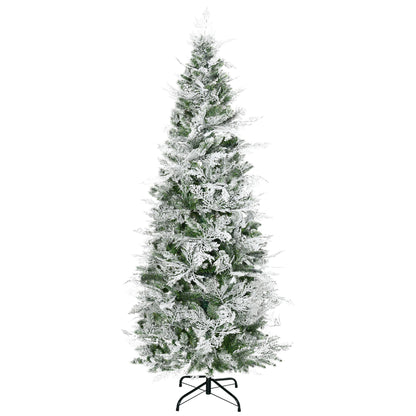6 Feet Pencil Snow Flocked Artificial Christmas Tree with 517 Realistic Cypress Branches, Auto Open, Green