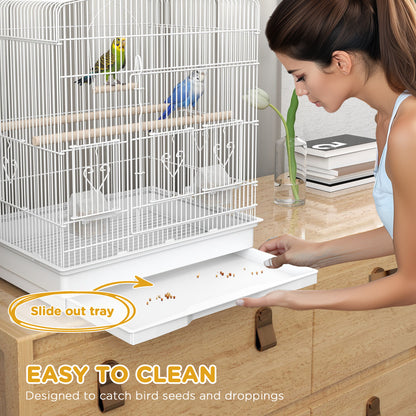 23" Bird Cage, Finches Canaries, Parrot Cage with Doors Perches, 2 Feeder Pet Supplies, White