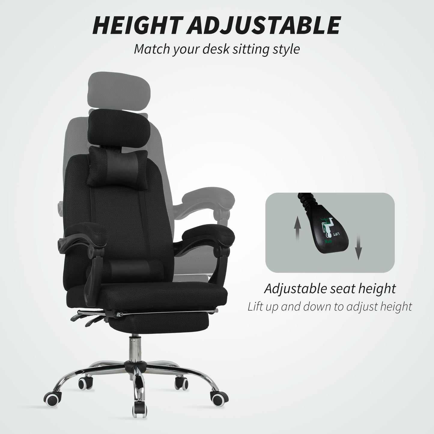 Ergonomic Executive High Back Office Chair with Footrest, Lumbar Support, Black