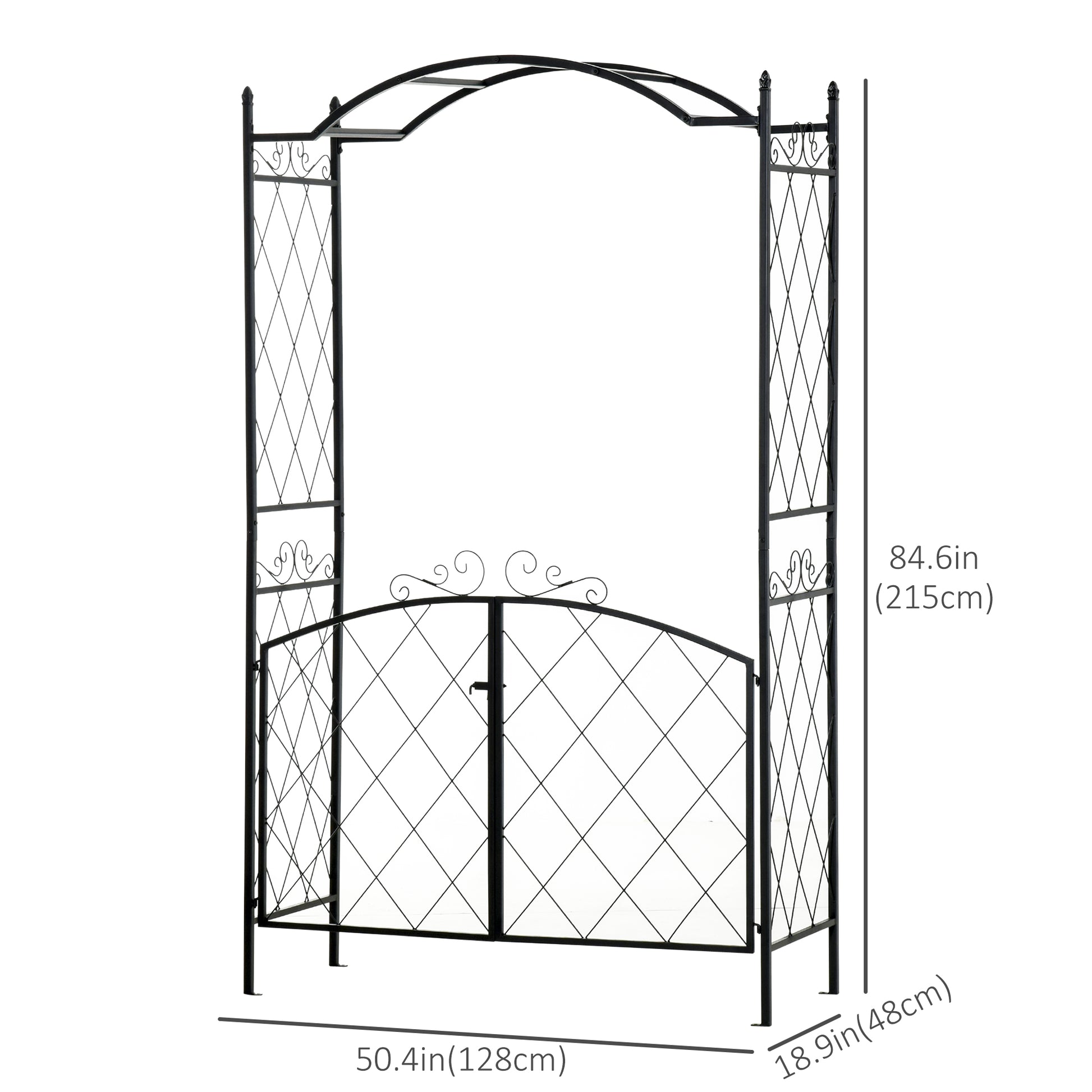 7FT Metal Garden Arch with Gate Climbing Planter Frame Backyard Decor for Vines Morning Glory Black