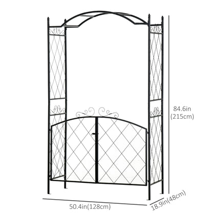 7FT Metal Garden Arch with Gate Climbing Planter Frame Backyard Decor for Vines Morning Glory Black