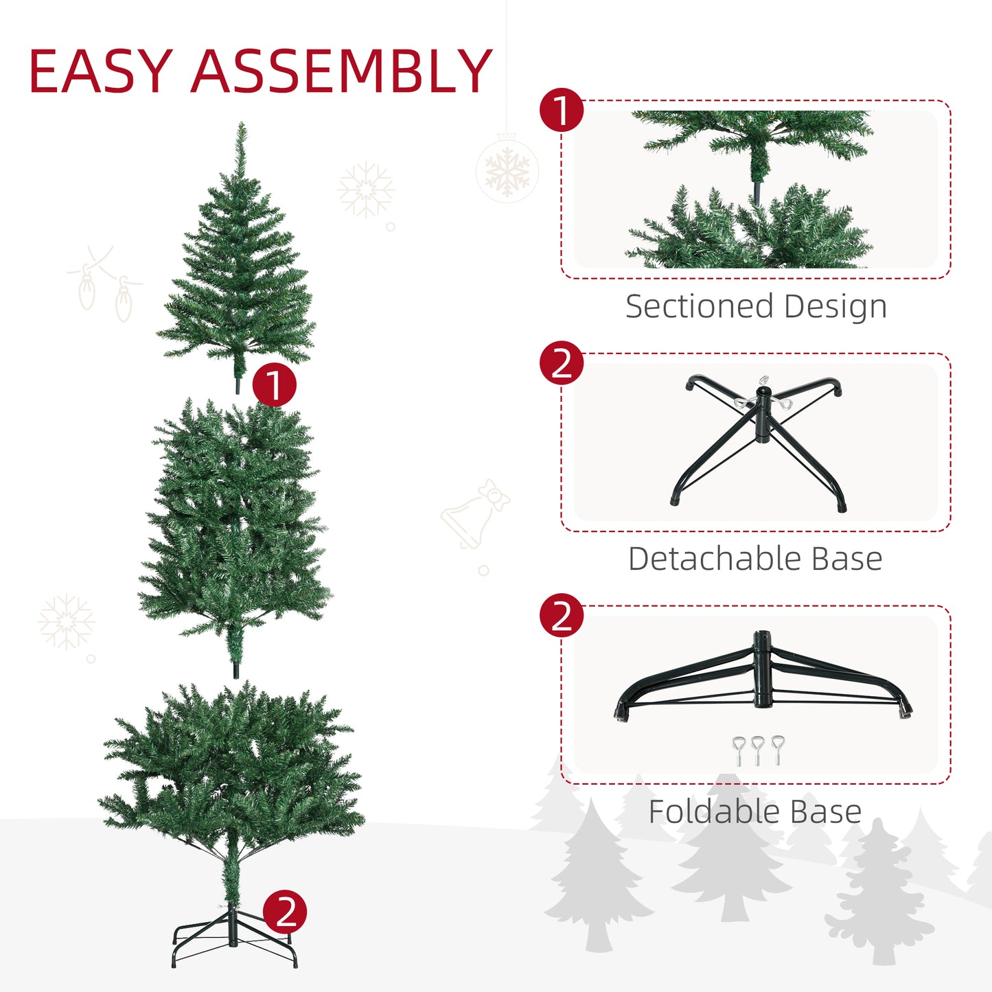 6.9ft Artificial Christmas Tree w/ Metal Stand Spruce Branch Tips Green