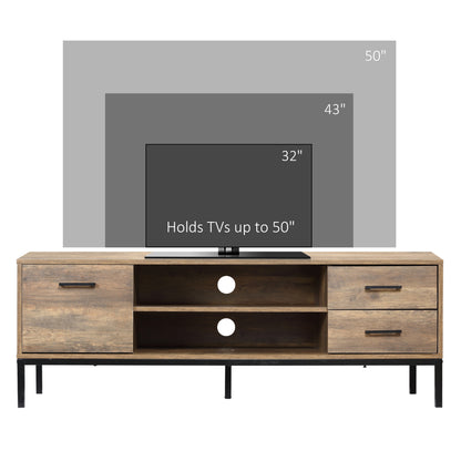 TV Stand for TV up to 50 Inches, TV Cabinet with Door, Open Storage and Drawers, TV Table with Steel Legs, Coffee