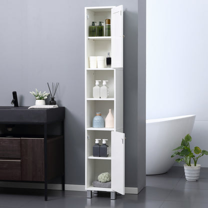 Tall Bathroom Storage Cabinet with Mirror, Freestanding Narrow Linen Tower Cabinet with Adjustable Shelves for Bathroom,