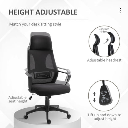 Mesh Office Chair with Up&Down Headrest, Ergonomic Computer Desk Chair with Adjustable Tilt Angle, Height Adjustable Swi