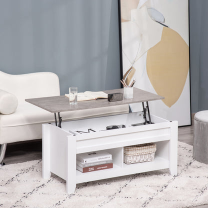 Lift Top Coffee Table with Hidden Storage Compartment and Open Shelves, Lift Tabletop Pop-Up Center Table for Living Roo