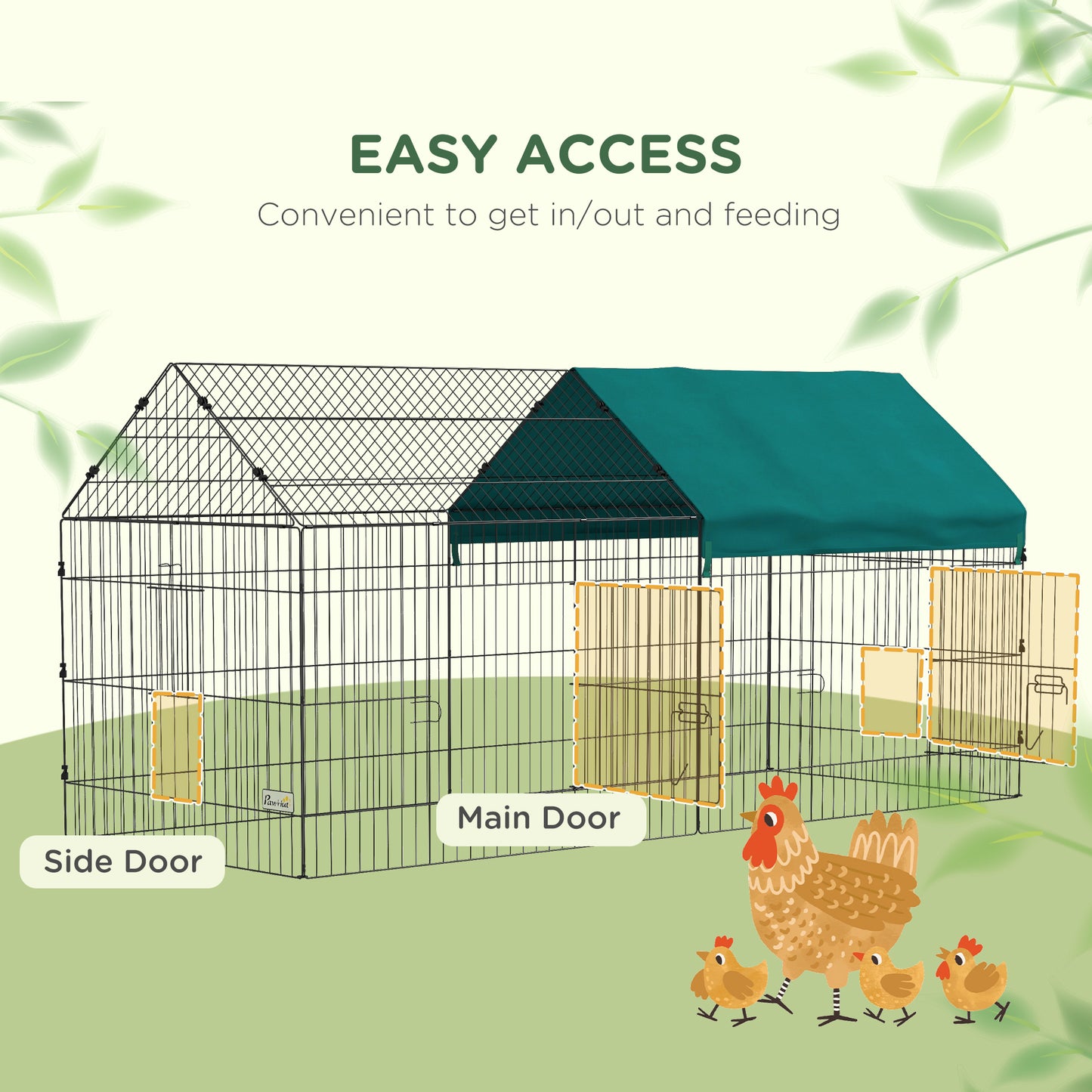 87" Small Animal Cage with Roof, Indoor/Outdoor Use,  for Chicken, Rabbits, Chinchillas, Green