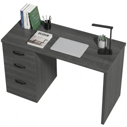 Computer Desk with 3 Drawers, 47" Home Office Desk with Adjustable Hanging Rails for Letter A4 Files, Black