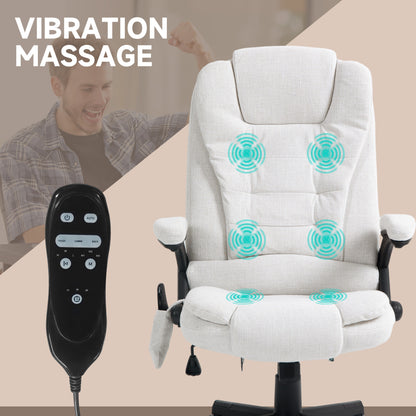 Reclining Massage Office Chair, Executive Office Chair with High Back, Swivel Wheels, White