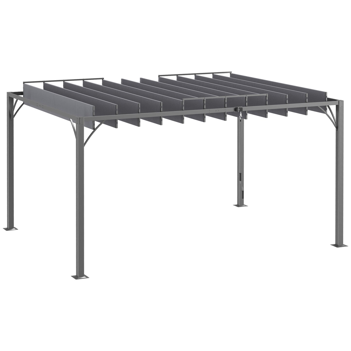 12.8' x 9.7' Outdoor Pergola with Retractable Roof, Aluminium Louvered Pergola Canopy Gazebo for Lawn Garden Patio, Grey