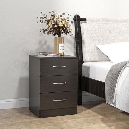 Bedside Table with 3 Drawers, Modern Wood Nightstand, Side Table with Anti-tipping Design for Bedroom, Set of 2, Dark Br
