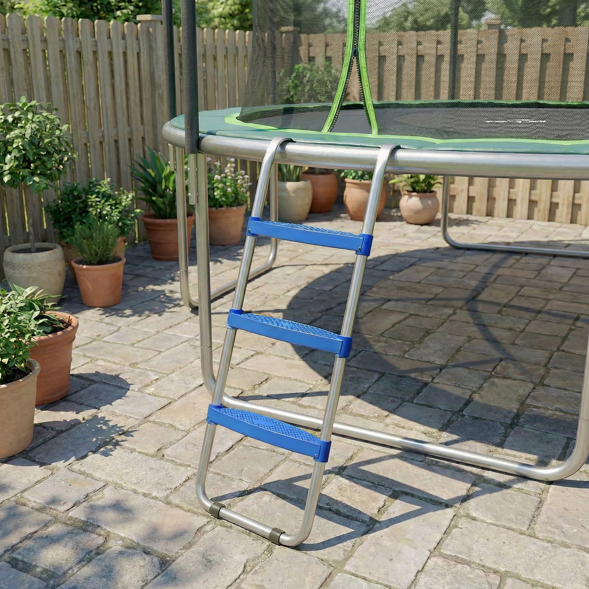 Soozier Trampoline Ladder, 3-Steps with Horizontal Wide Steps, Universal Hook, Galvanized Steel Frame, 330LBS Load Capac