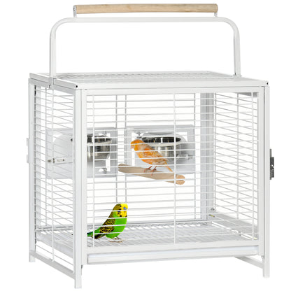 Bird Travel Carrier Cage, Portable Metal Bird Cage for Parrots Conures Cockatiel Parakeets with Stand Perch, Stainless S