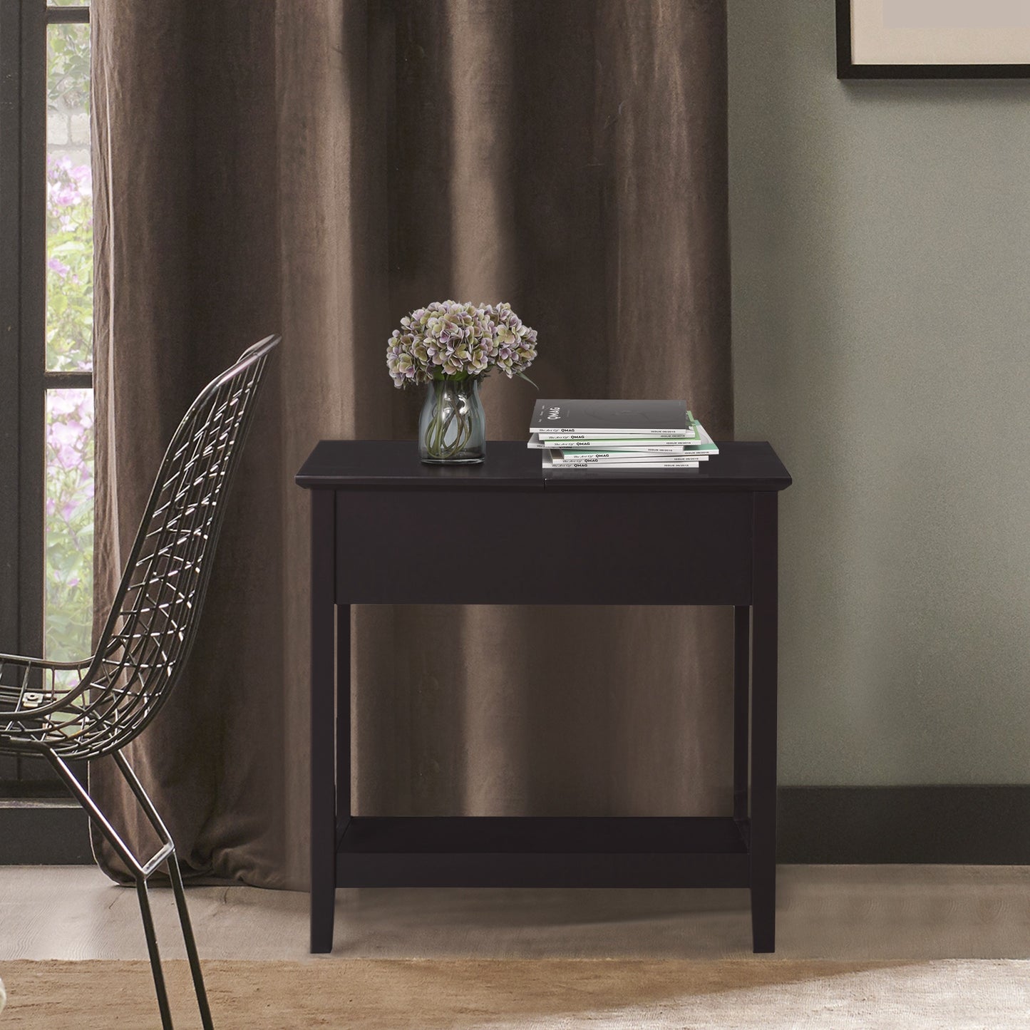 End Side Table in Flip Top Design with Cabinet and Bottom Shelf, Storage Furniture Decoration for Bedroom Living Room Of