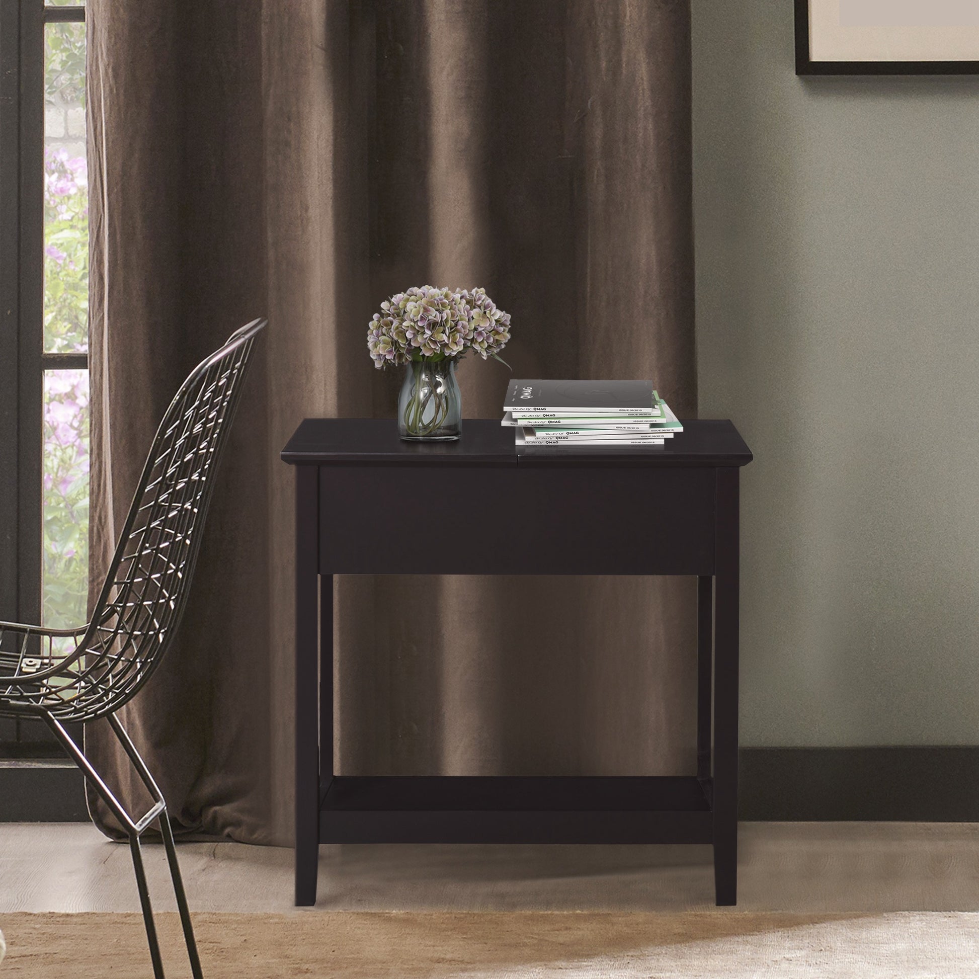 End Side Table in Flip Top Design with Cabinet and Bottom Shelf, Storage Furniture Decoration for Bedroom Living Room Of