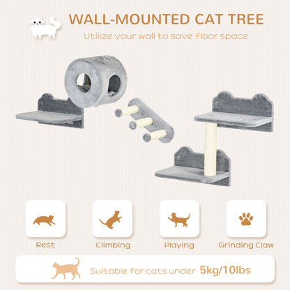 4 PCs 9.3" H Cat Wall Shelves, Pet Wall-mounted Climbing Shelf Set, Kitten Activity Centre with Condo, Cushion, Scratchi